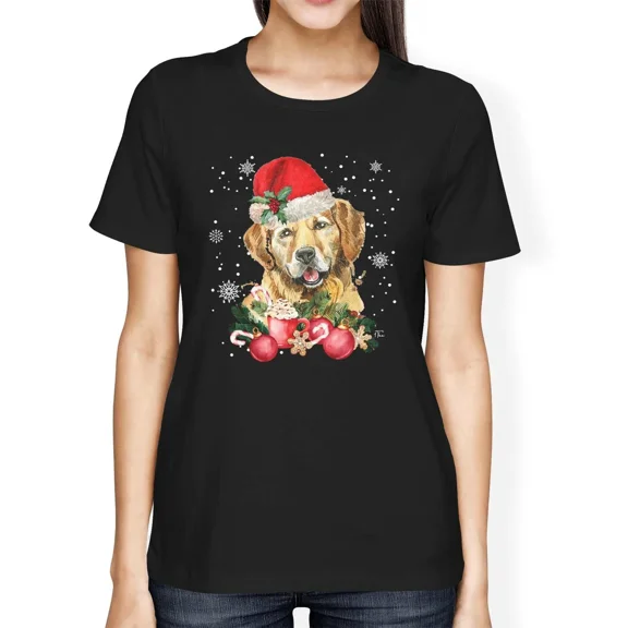1Tee Womens Loose Fit Adorable Christmas Dog Wearing Christmas Hat T-Shirt