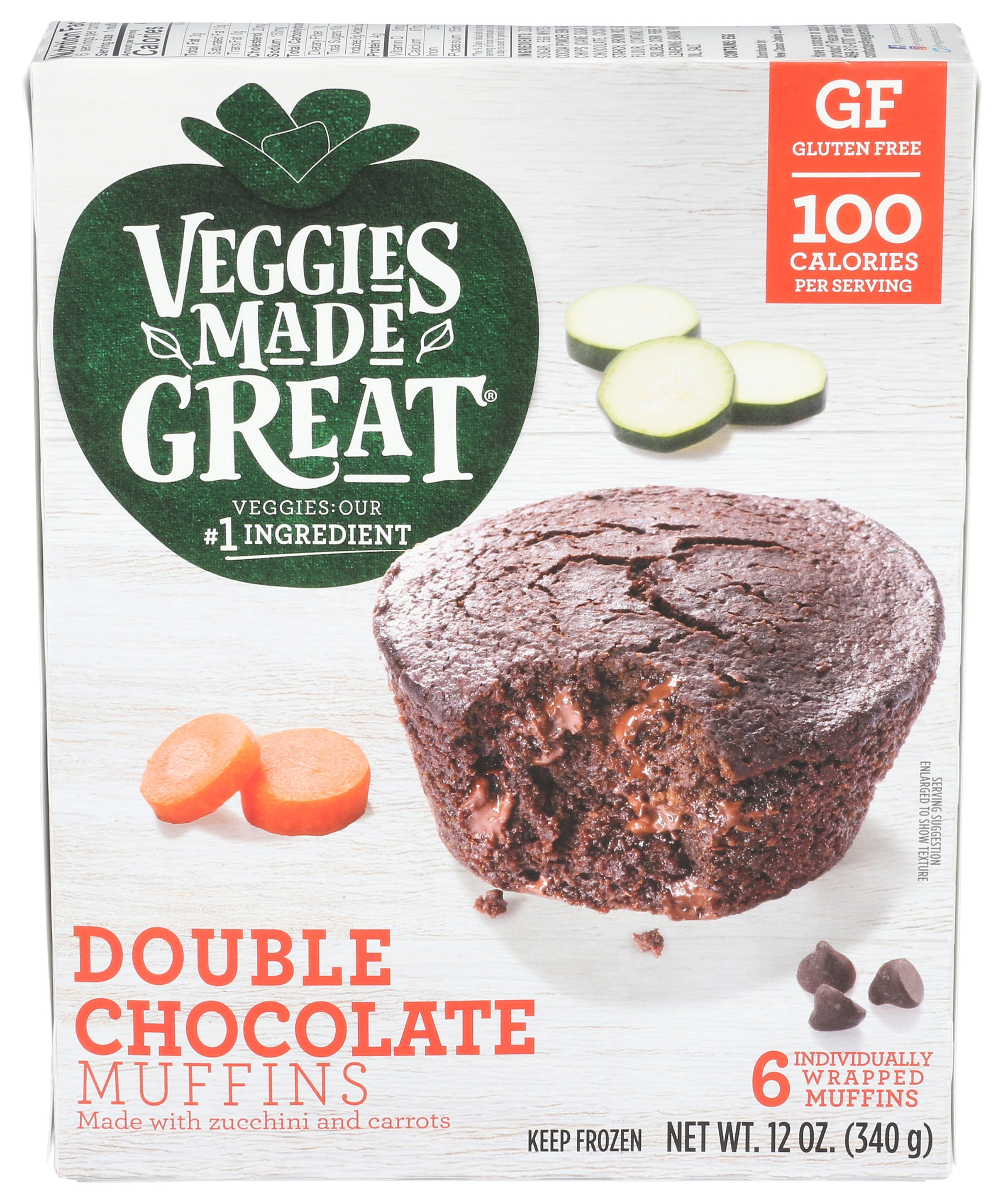 Veggies Made Great Double Chocolate Muffin, 12oz, 6ct Box (Frozen)