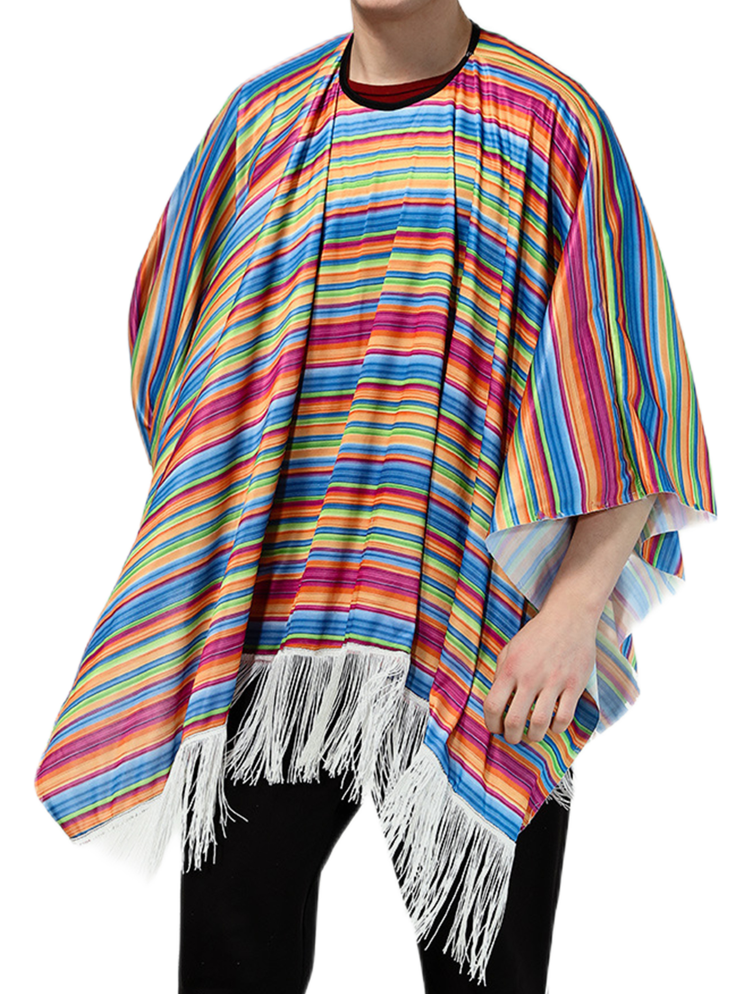 Grianlook Mens Loose Fit Crew Neck Blouse Tassel Hem 3/4 Sleeve Basic Tee  Holiday Mexican Nation Style Serape Poncho 