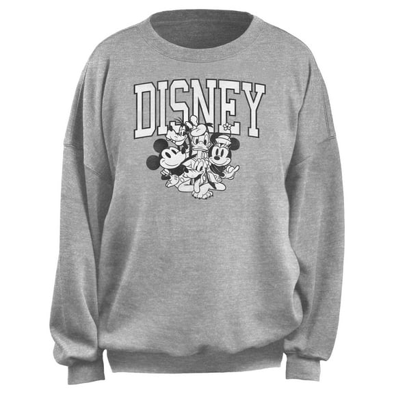 Junior's Mickey & Friends Classic Black and White Group Sweatshirt Heather Gray Medium