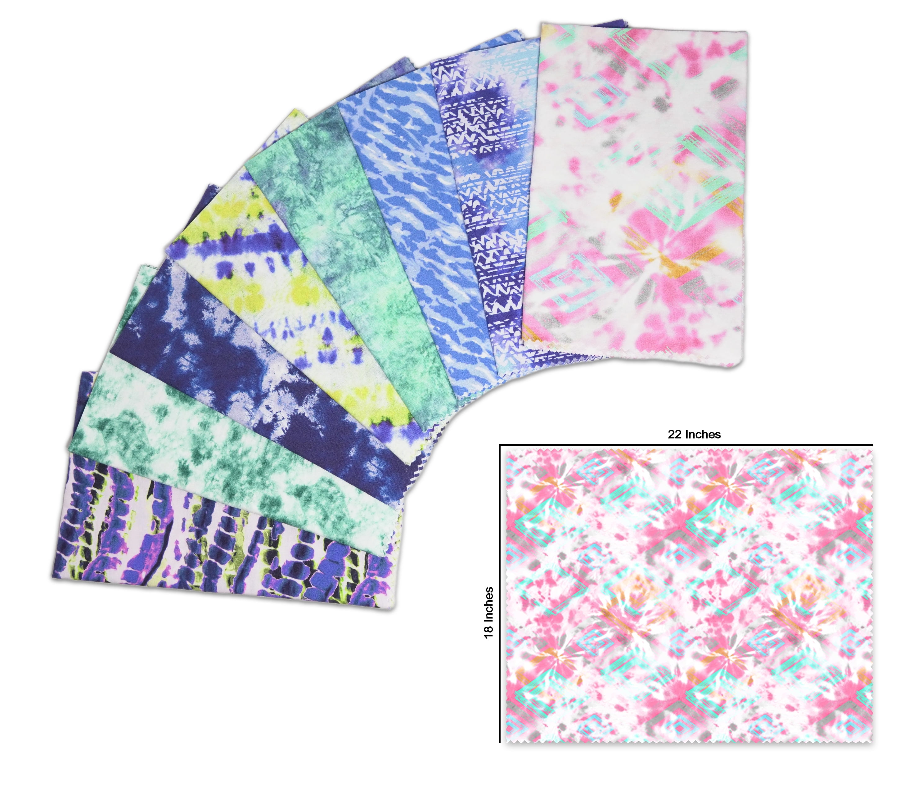 Soimoi 8 Pc Fat Quarter Bundle- Tie & Dye Print 18"x 22" DIY Patchwork- 100% Cotton Pre-Cut Quilting Fabric Multicolor
