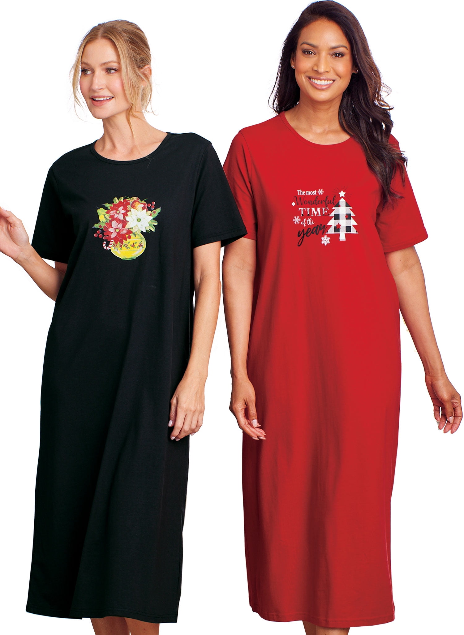 AmeriMark Women's TShirt Nightgowns Set CottonRich Soft Jersey Sleep