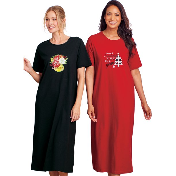 AmeriMark Women's TShirt Nightgowns Set CottonRich Soft Jersey Sleep