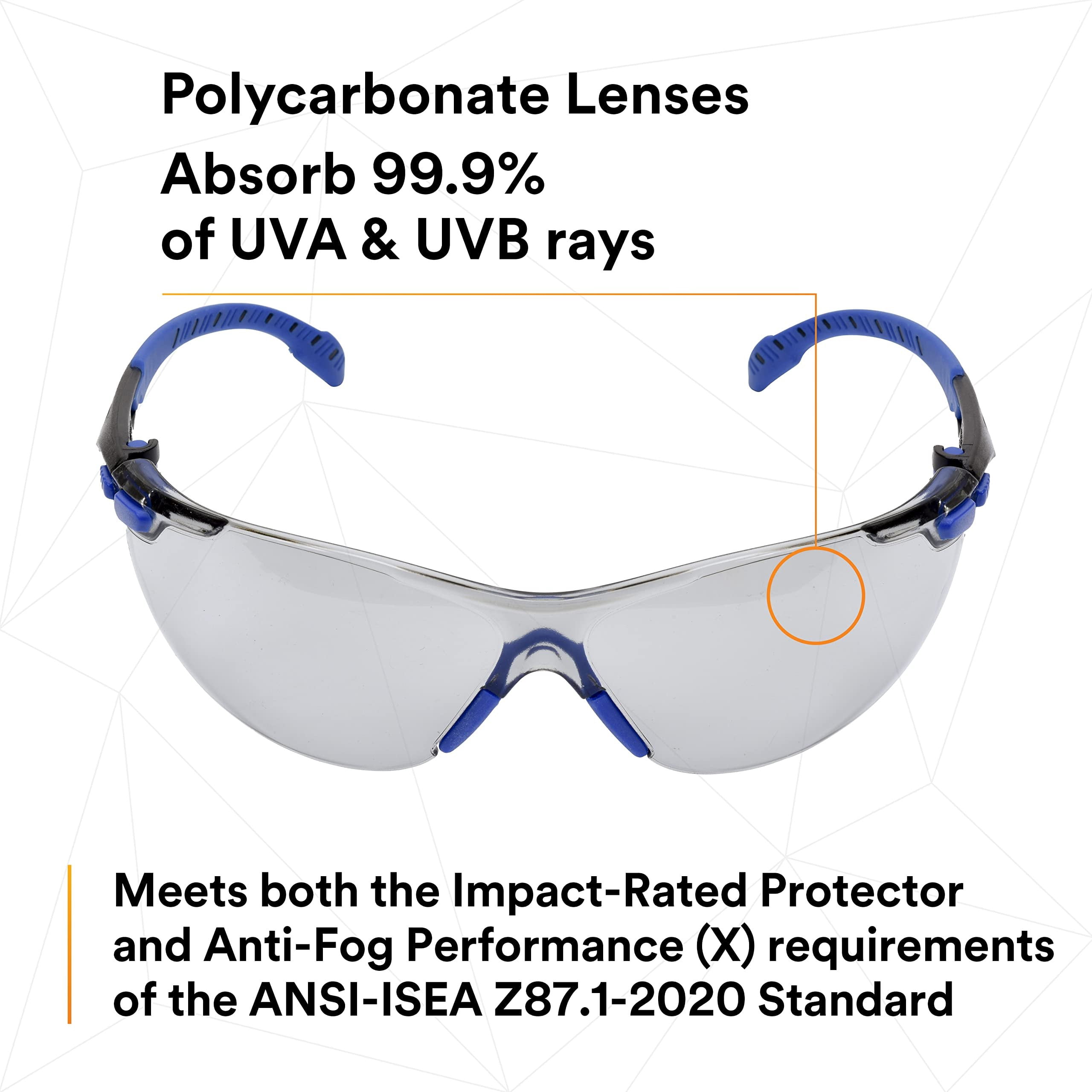 3M Solus 1000-Series Safety Glasses S1107SGAF-KT, Kit, Foam, Strap, BLU/BLK, Indoor/Outdoor GRY Scotchgard Anti-Fog Lens, 20 EA/Case