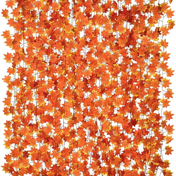 ZOELNIC 24Pcs Fall Leaf Garland, Hanging Vines Garland Artificial Fall Maple Leaves Garland Thanksgiving Decor for Home Wedding Fireplace Party