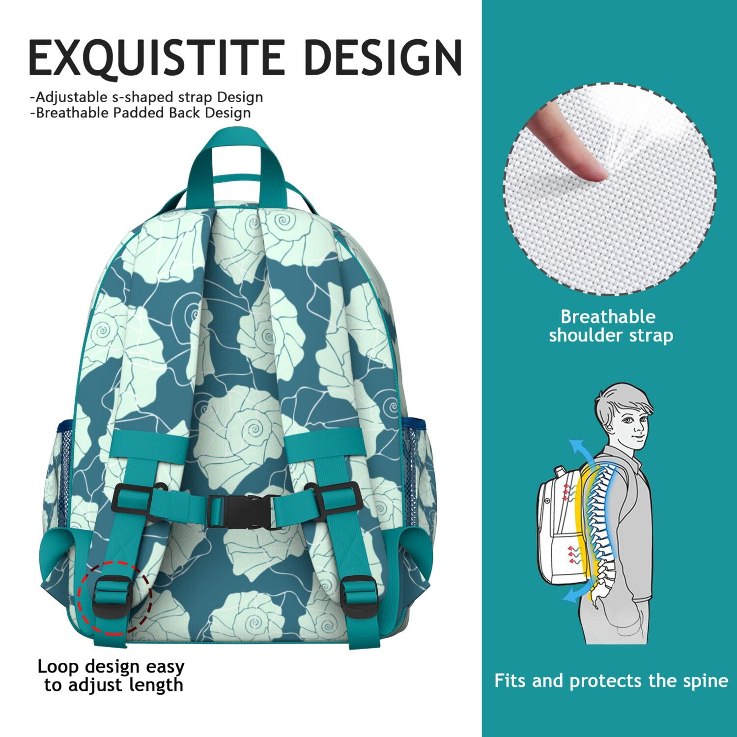 Nautical Seashell Backpack Waterproof Lightweight Book Bag with Spine-Protecting Padded Straps for Daily Commute