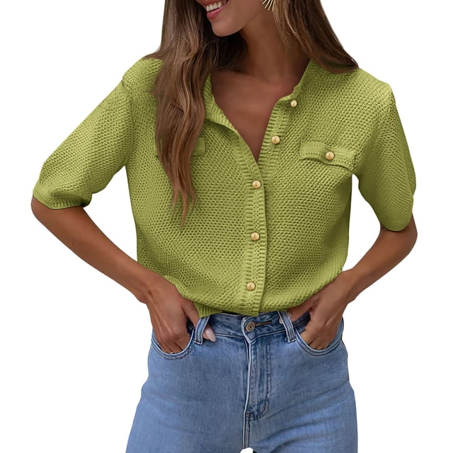 Suéter PRETTYGARDEN Verde Aguacate con Botones Talle Grande