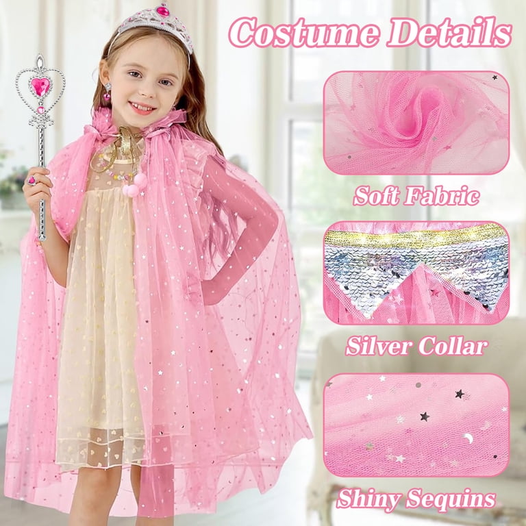 Toddler Girls Light Up Princess Dress Up Costume Set (3-6 Years) - Unicorn & Peach Tutu, Wings, Jewelry, Magic Wands