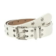thumbnail image 2 of IQOGKRN Women's Punk Style Star Rivet Double Buckle Belt Wide PU Leather Waist Strap for Jeans & Streetwear White One Size, 2 of 3
