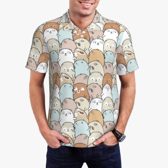 Balery Lovely Bear Camisa Polo de Hombre con Estampado, de Manga Corta y Tejido Medio, Camisa Tipo Golf Polo-X-Large