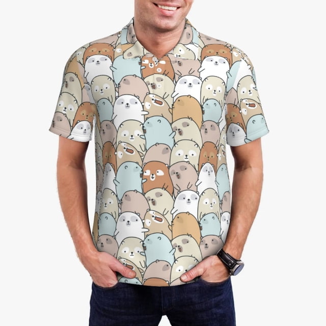 Balery Lovely Bear Camisa Polo de Hombre con Estampado, de Manga Corta y Tejido Medio, Camisa Tipo Golf Polo-X-Large