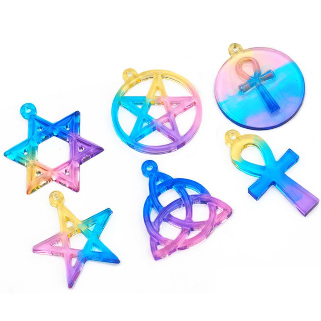 Injueey Molde de fundición de resina de silicona Estrella Pentagrama Hexagrama Nudo de la trinidad celta irlandesa Ankh Cruz Molde de epoxi para Artesanía Injueey HA015594-00
