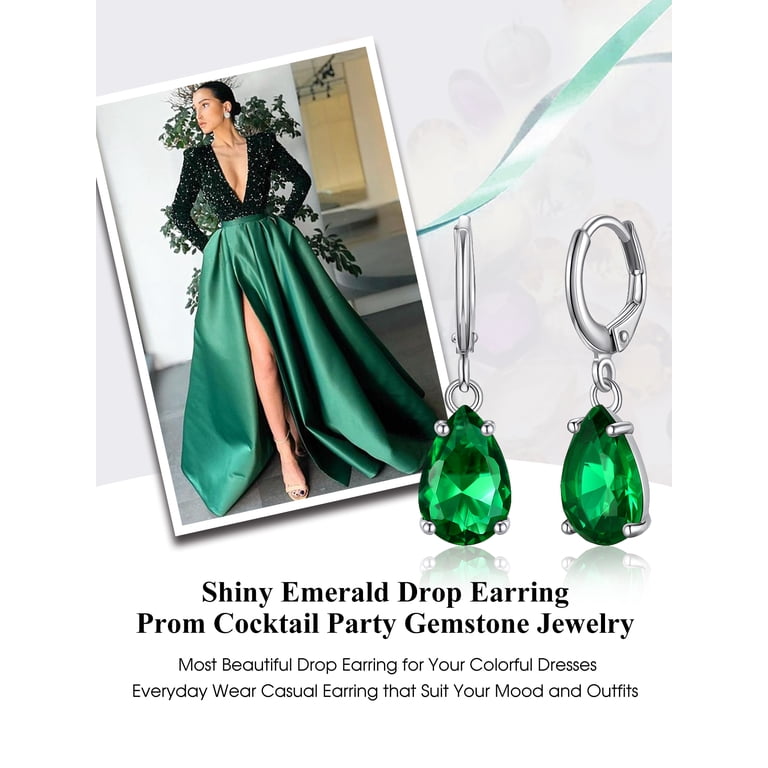 Bestyle Created Emerald Dangle Earrings Women Sterling Silver Hoop Earrings  Teardrop Birthstone Ear Charms for Wedding Birthday Everyday Wear -  Walmart.com
