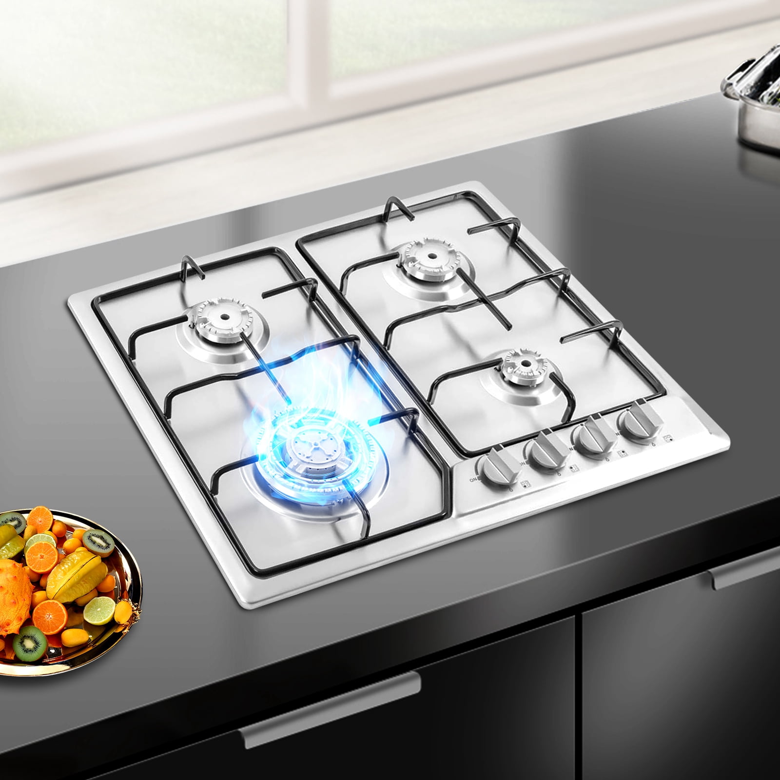 ChicHomey 4-Burner Built-In Gas Stove, Gas Cooktop with Stainless Steel Surface,Sealed Burners for Home Restaurant,with Thermocouple Protection