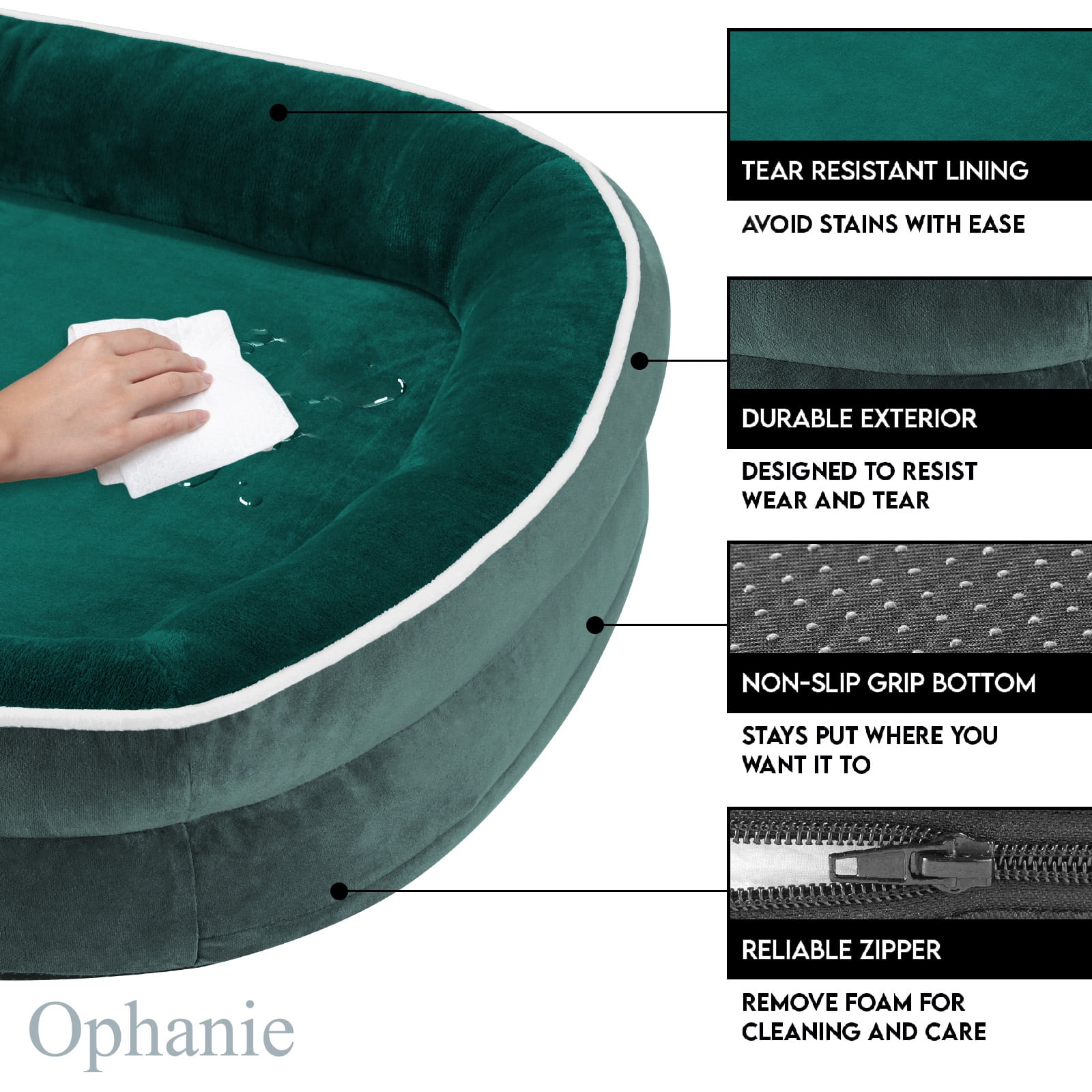 Ophanie Dark Green Luxury Sofa-Style Pet Orthopedic Bed for Medium Dogs – Removable Machine-Washable Plush Cover, 4-Sided Bolster, Non-Slip Bottom, Size 35"x28"x6"