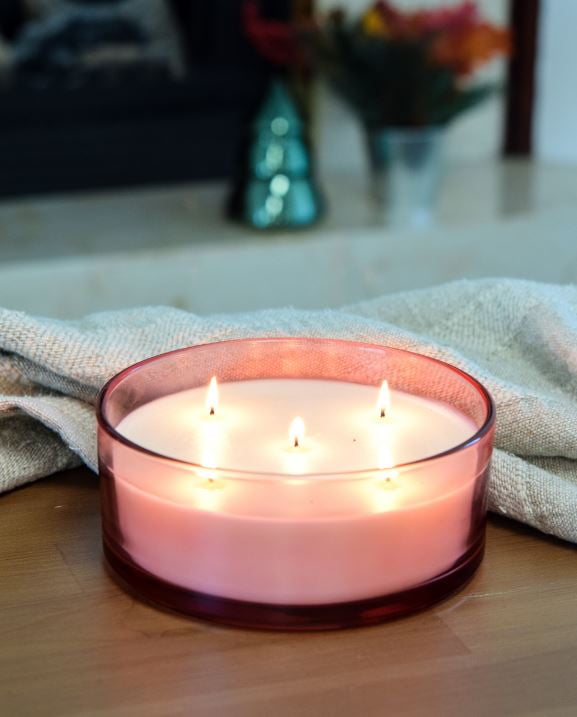 Better Homes & Gardens 31oz Peppermint & Cream Scented 5-Wick Pink Dish Candle