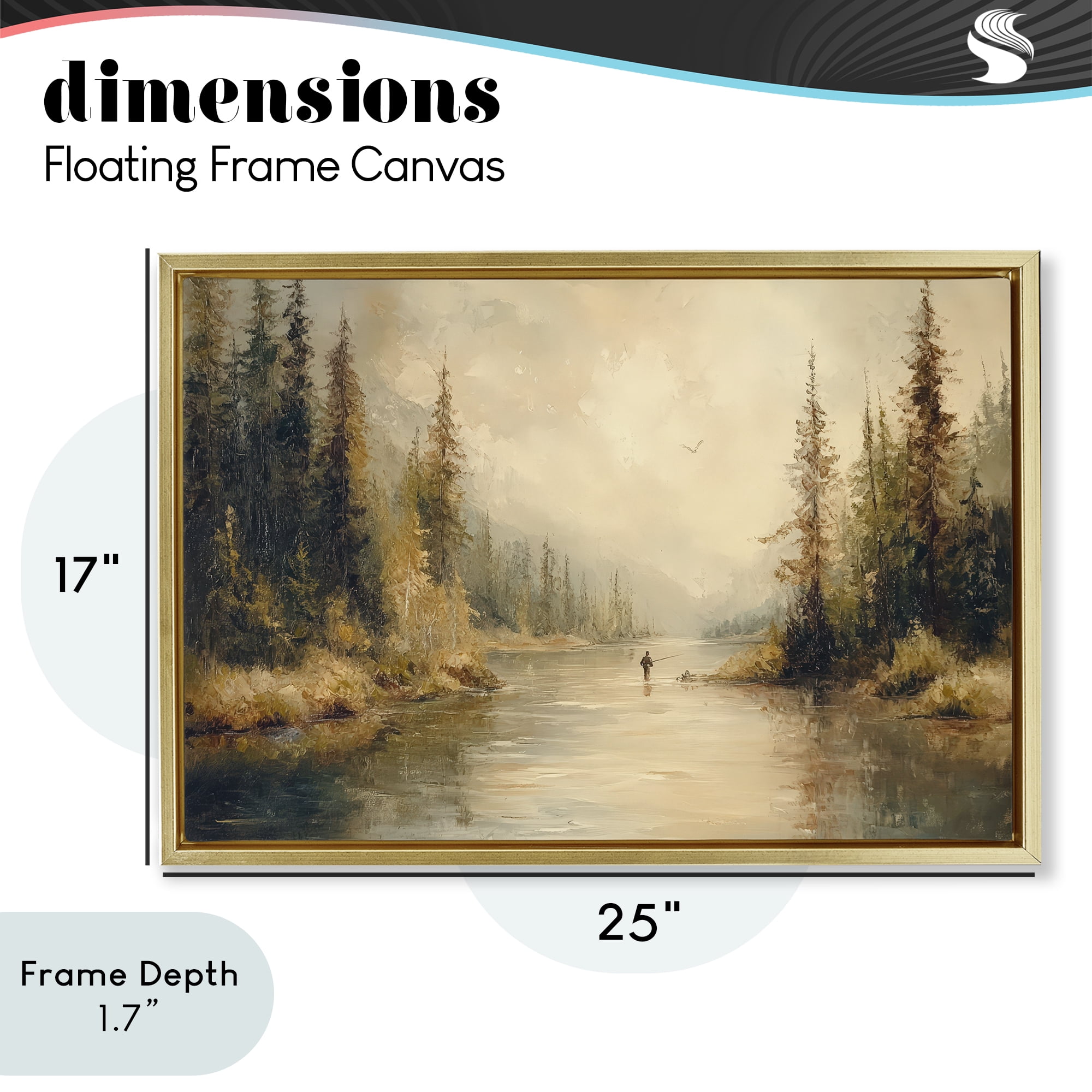 Stupell Industries Fly Fisher at Misty River Gold Framed Floater Canvas Wall Art, design by Petal Prints Design