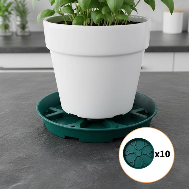10 Piezas Platillos para Macetas Bandejas para Plantas con Diseño Transpirable Bases para Macetas con Soporte Estable Bandejas Antigoteo para Drenaje Verde