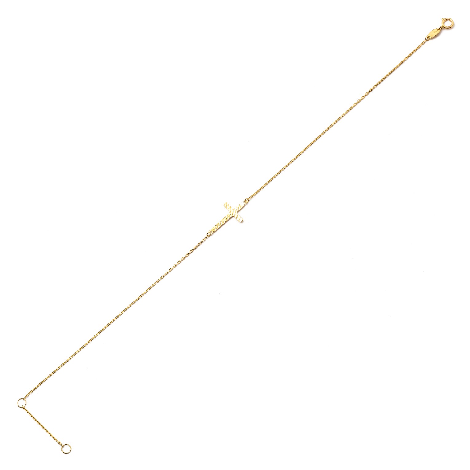 LOVEBLING 10K Yellow Gold .5mm Rolo Chain with Diamond Cut Cross Charm Anklet Adjustable 9" to 10" (#46)