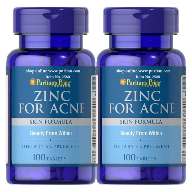 Puritan's Pride Zinc for Acne 100 Tablets (2 PACK)