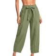 thumbnail image 4 of Utoimkio Women's Linen Jogger Pants Self Tie Bow Elastic Waist Dual Side Pockets Cuffed Ankle Casual Cropped Bottoms for Summer Daily Wear, 4 of 6
