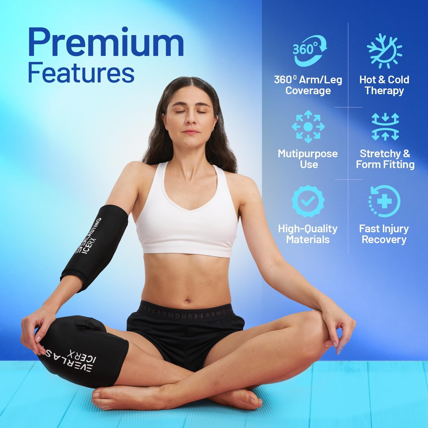 Everlasting Ice RX Reusable Knee Ice Wrap, Hot and Cold Compression Sleeve for Pain Relief, Medium