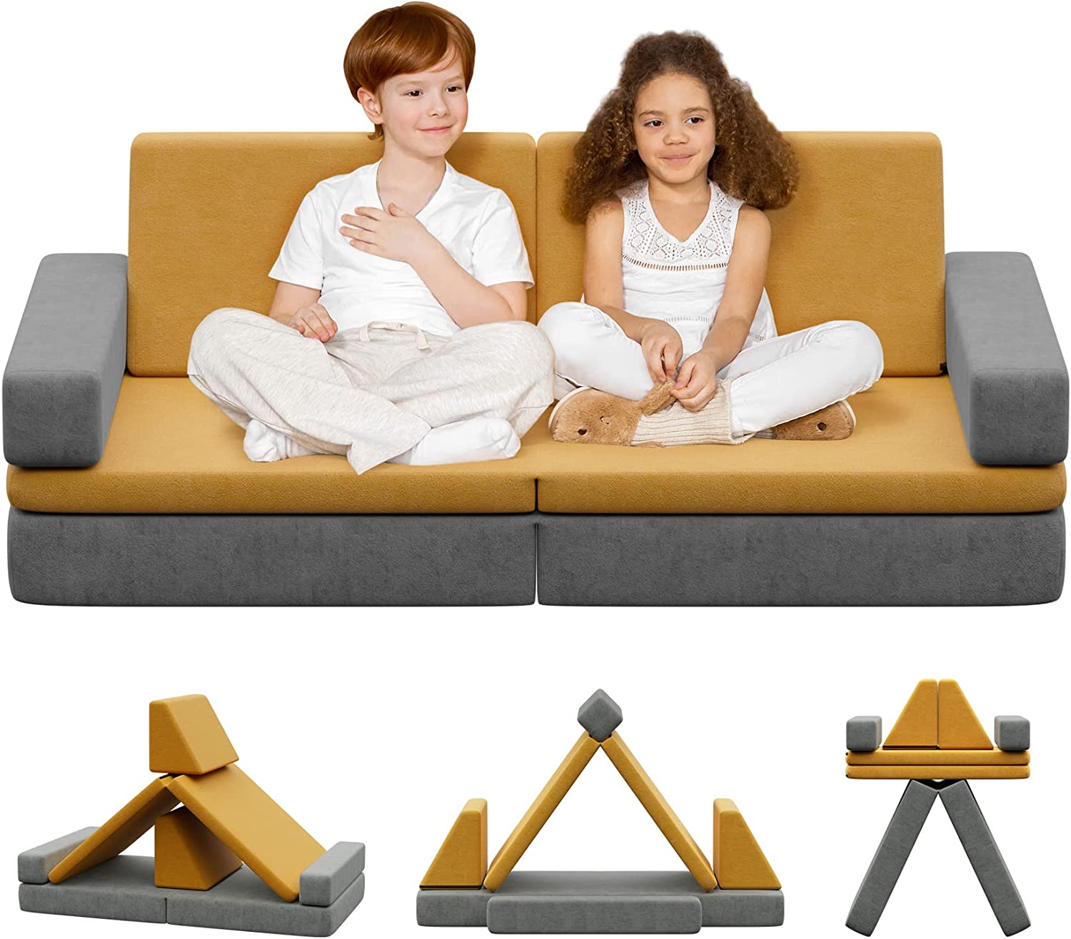 Odaof 8 Pcs Kids Couch Sponge Toddler Play Couch ,Multifunctional