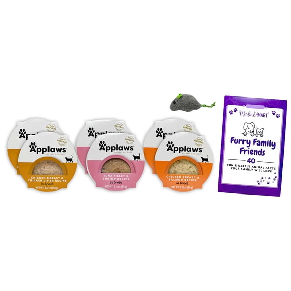 Applaws Wet Cat Food in Broth Variety Pack 6 Count, Chicken Liver, Tuna Shrimp, Salmon 2.12 oz, MerlinsMart Zine
