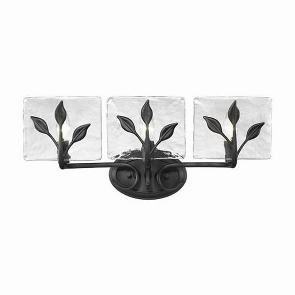 Golden Lighting 3160-BA3 NB-HWG Calla 3-Light Vanity Light in Natural Black with Hammered Water Glass