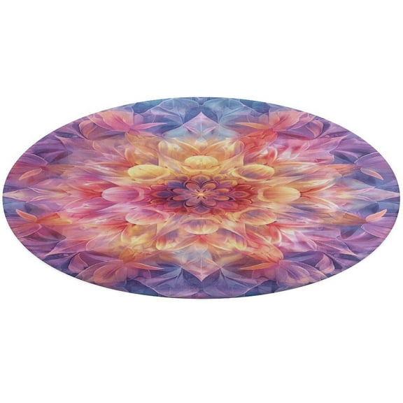 Kaleidoscope Mandala Colorful Floral Boho Soft Bedroom Round Area Rug, Washable Cute Nursery Circle Throw Mat, Non-Slip Contemporary Small Low Pile Floor Carpet for Dorm Bedside
