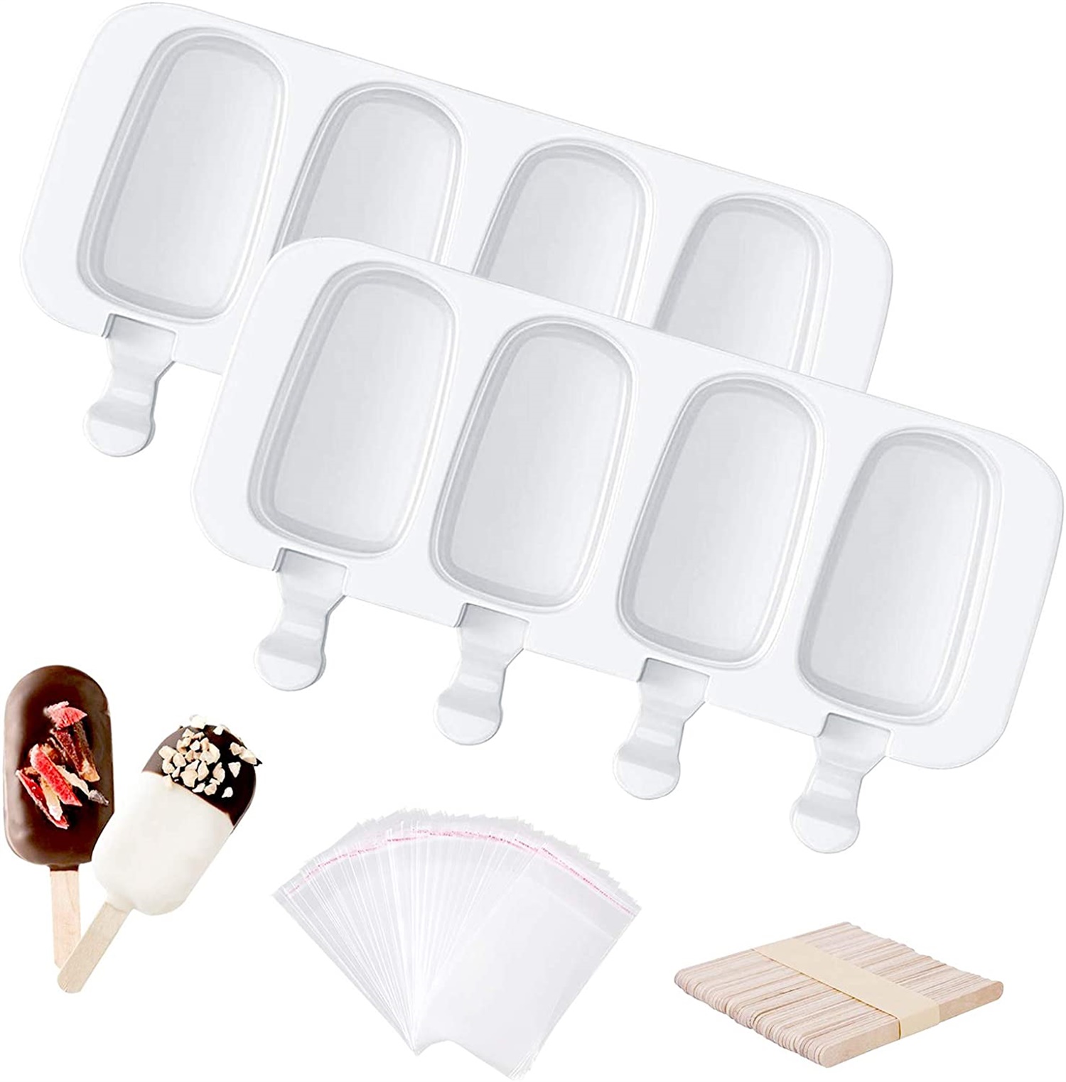 Kepooman Silicone Durable DIY Popsicles Mold Set for Ice Cream, Fresh Fruitsicle Frozen Pop Tray Holders, White Kepooman Silicone Durable DIY Popsicles Mold Set for Ice Cream, Fresh Fruitsicle Frozen Pop Tray Holders, White