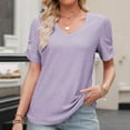 thumbnail image 2 of Uaswgudfs Womens T Shirts Knitted blend V-Neck Leisure and Comfort Short Sleeve Loose Fit Shirts Casual Solid Basic Tops, 2 of 9