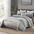 thumbnail image 2 of DUOHONG Queen Quilt Set 100% Cotton Farmhouse Lightweight Bedding Set, Brown/Grey, 90"W x 98"L, 2 of 8