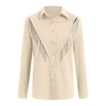 thumbnail image 5 of TTUHYWXI Womens Rhinestone Fringe Button Down Shirt Rolled 3/4 Sleeve Sparkly Top Concert Nashville Western Cowgirl Outfit (Beige, S), 5 of 8