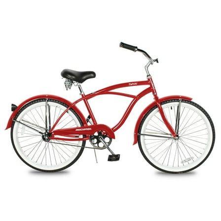 Micargi TAHITI 26" Beach Cruiser Coaster Brake Stainless Steel Spokes One Piece Crank Alloy Matte Black Rims 36H With Fenders Color: Red/ Black