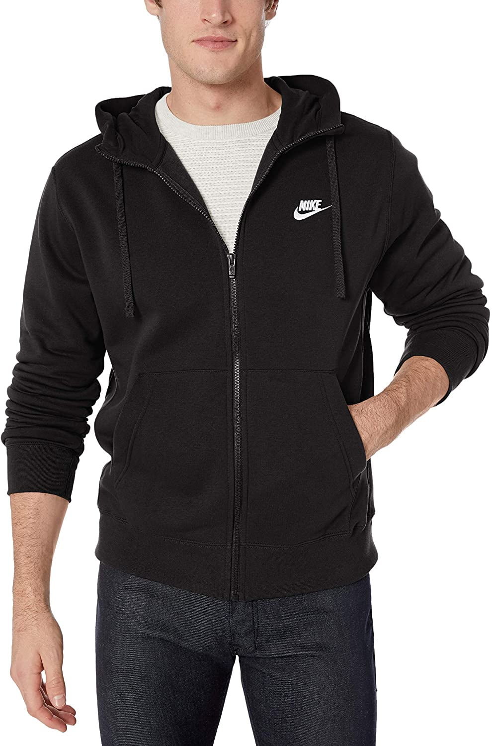 nike men's sportswear club fleece full zip hoodie black