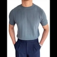 thumbnail image 1 of Camiseta Informal de Punto Acanalado de Corta con Cuello Redondo y Bajo Fino para Hombre, Color Liso Azul XXXL, 1 of 10