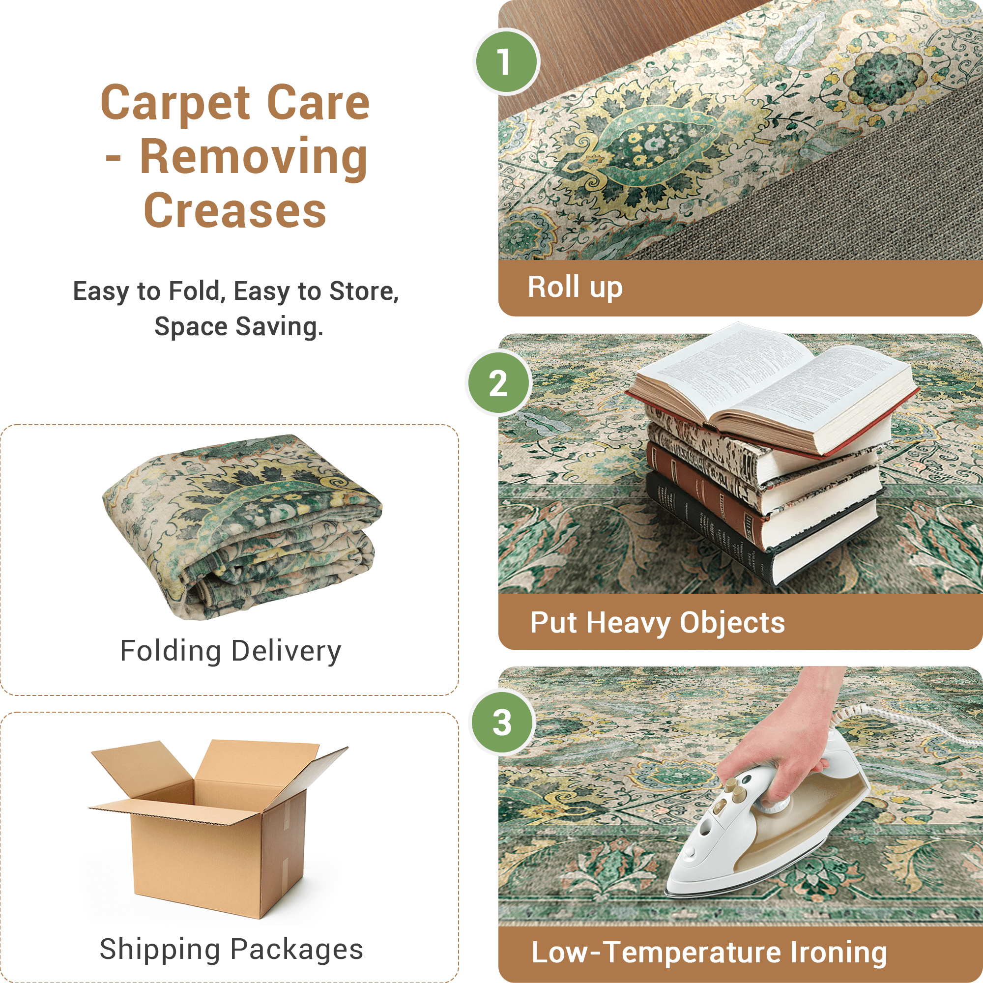 NewBuros Area Rugs 8'x10' Washable Non-Slip Boho Rugs, Soft Stain Resistant Low Pile Print Indoor Carpet for Living Room Bedroom Dining Room, Light Green