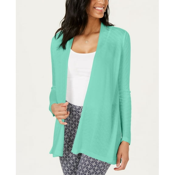 Charter Club Geo Stitch Open Front Cardigan Aqua Gloss XL