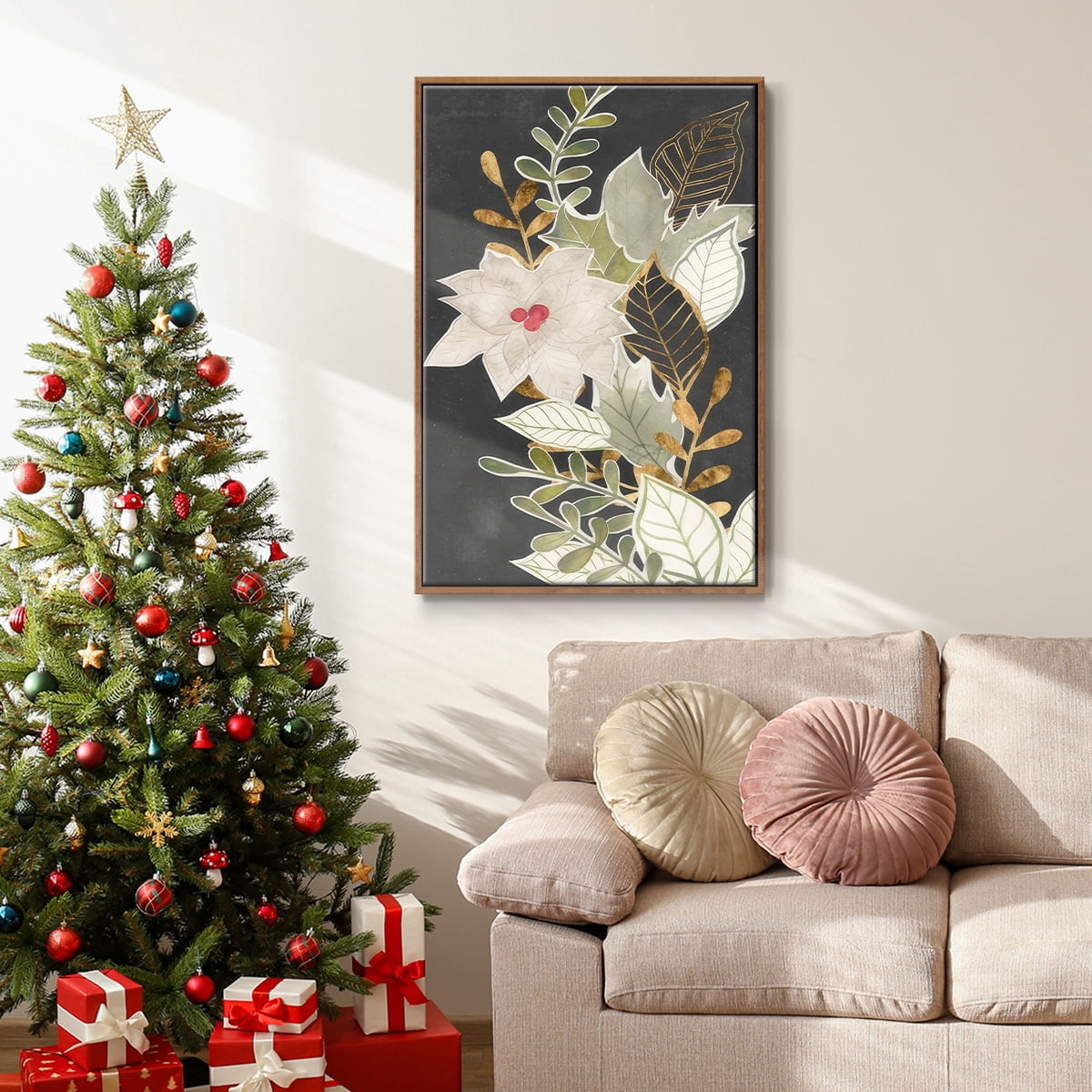 Gilded Christmas Collection B - Framed Gallery Wrapped Holiday Canvas - 25 x 37 - Rosewood Frame