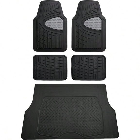 FH Group Premium Liners Tall Channel Trimmable All Weather Rubber Full Set Car Floor Mats Gray w. Trimmable AllSeason Cargo Liner (Black) Universal Fit for Cars Trucks and SUVs