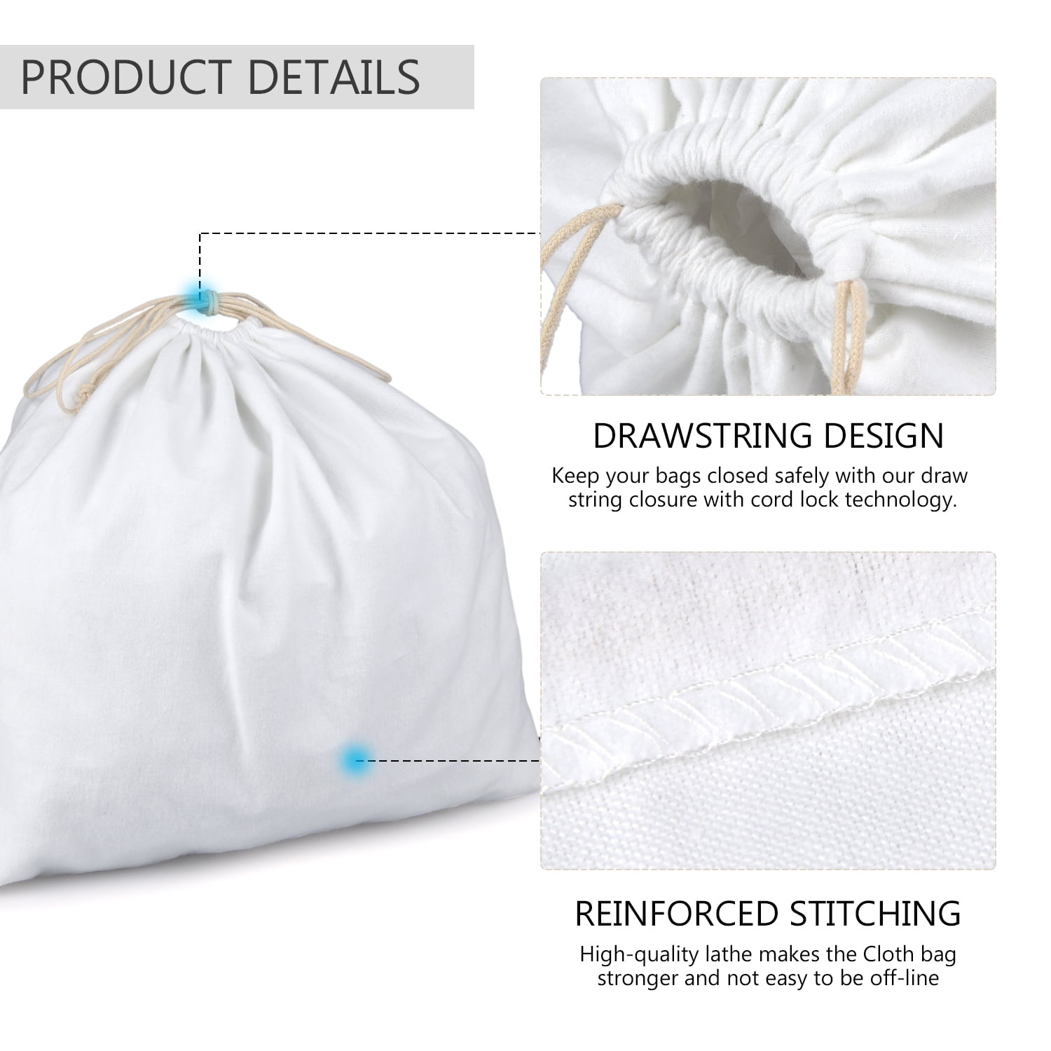 PlasMaller Dust Cover Storage Bags Purified 100% Cotton with Drawstring  Pouch For Handbags Purses Pocketbooks Shoes Boots Set of 2 (19.6 x 18 in)