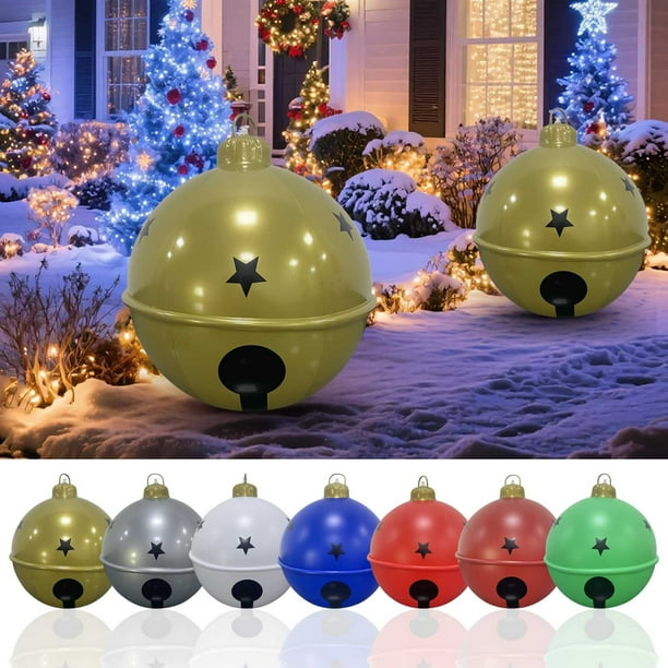 Juego hinchable de adornos para pelota navideña | Decoración navideña de PVC de 60 cm, lazos y campanas | Decoración para colgar el árbol, acento de jardín resistente a la intemperie, fácil de