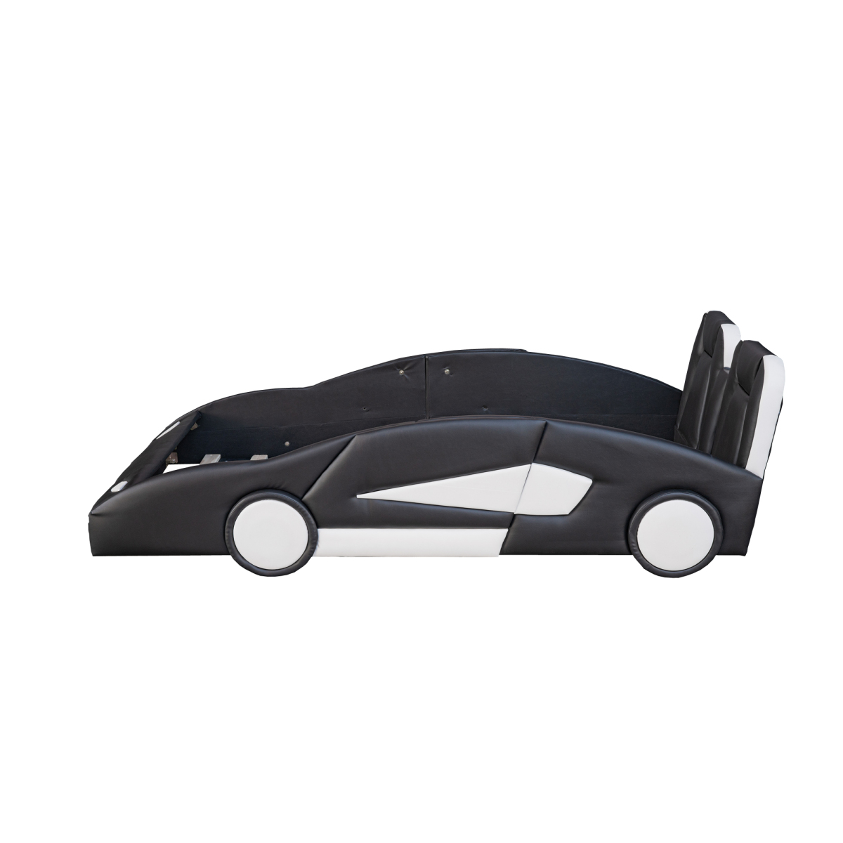 Luckynote Twin Race Car Bed, Wood Platform with Wheels, Car-Shaped Themed Design for Bedroom, Black