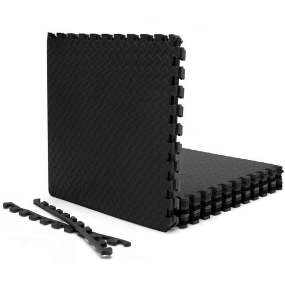 Resenkos 12 Pieces Puzzle Interlocking Flooring Mat with Anti-slip and Waterproof Surface-Black, 适合 0-3-6-9-12 个月幼儿的婴儿游戏垫