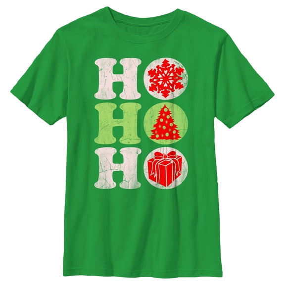 Boy's Lost Gods Christmas Distressed Ho Ho Ho Graphic Tee Kelly Green Small