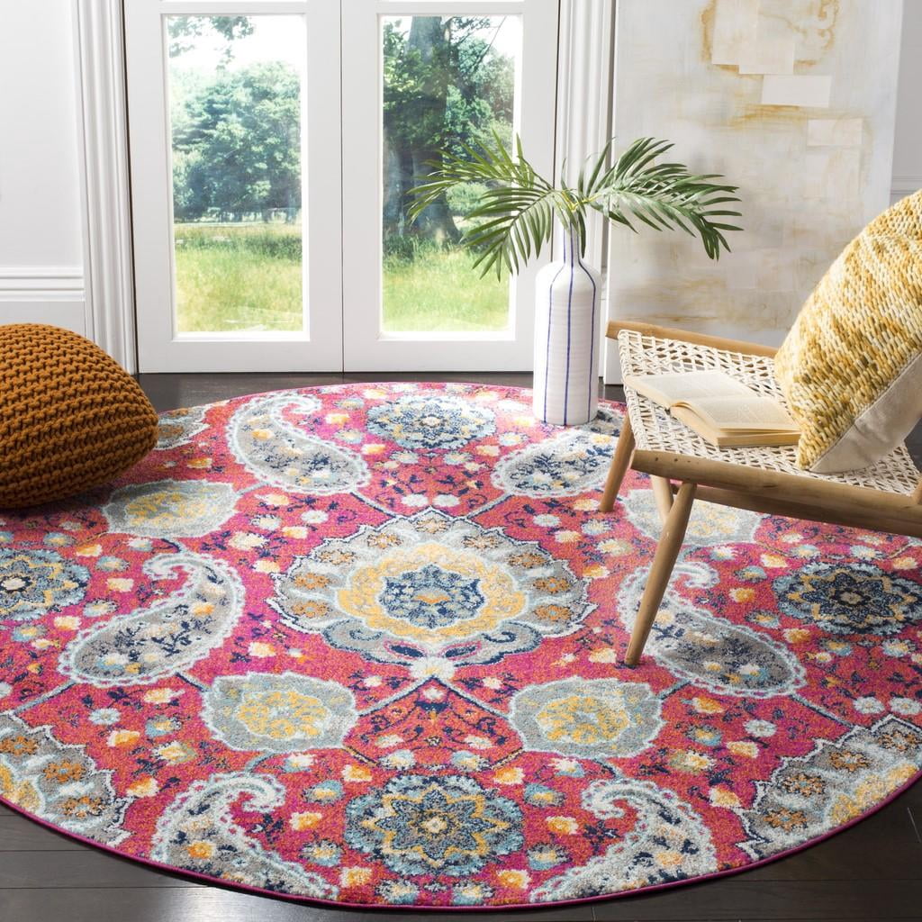 SAFAVIEH Madison Hope Floral Paisley Area Rug, Fuchsia/Gold, 4' x 4' Round