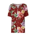 thumbnail image 5 of UoCefik Summer Tops for Women 2024 Vacation Trendy V Neck Boho Short Sleeve Shirts Casual Loose Comfy Tunic Blouses Top Wine M, 5 of 5