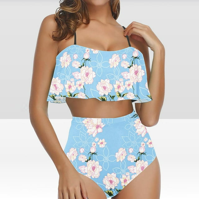 Pisexur Tankini Swimsuits for Women Tummy Control Two Piece Bathing Suits Ruffled Flounce Tankini Top with High Waisted Bottom Bikini Set