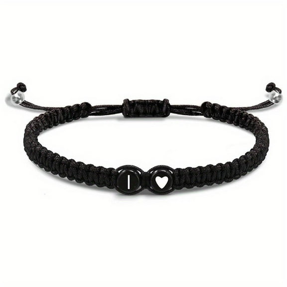 ZOUBAOQ Heart Initial Bracelets for Women Men Teen Girls A-Z 26 Letters Initial Adjustable Black Rope Braided Bracelets Jewelry Gift